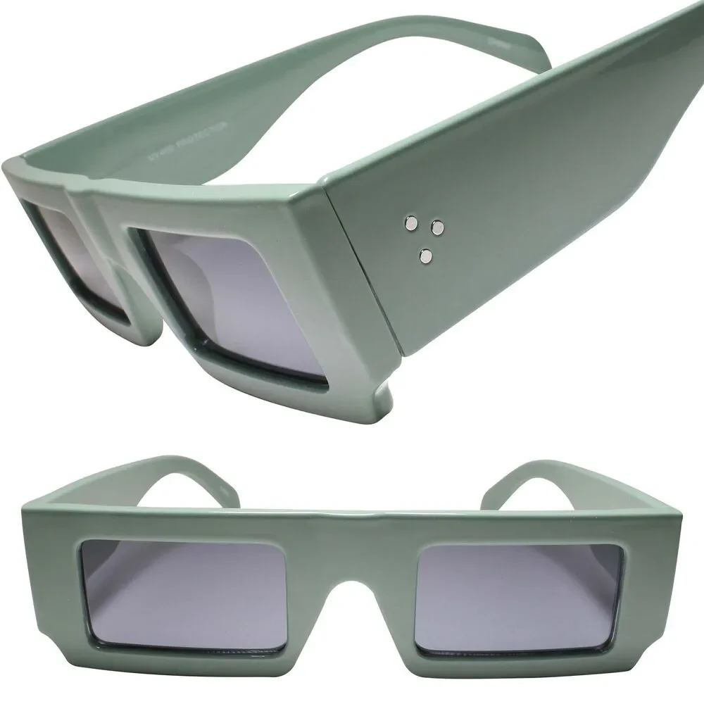Green Rectangular Thick Frame Sunglass Fusion of Classic and Street Style